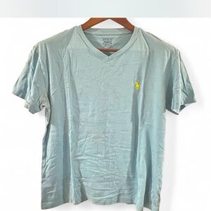 Polo Ralph Lauren Men’s Light Blue w/ Yellow Logo V-neck T-shirt Size Small